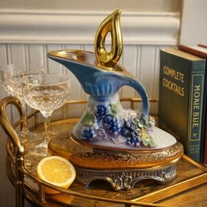 Vintage 1977 Ezra Brooks Ceramic Whiskey Decanter Japan Gold Grape Genie